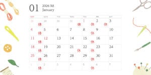 新潟市西蒲区お直しお店の「ぼんぼんぷらん」のホームページで使用する画像です。2026年1月の定休日のお知らせのアイキャッチ画像です。